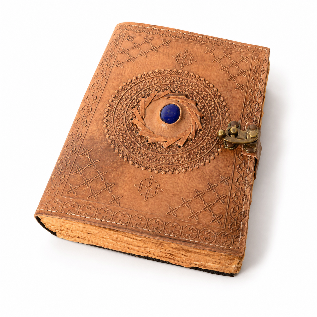 Jurnal din piele naturală cu Lapis Lazuli și hârtie de bumbac galbenă