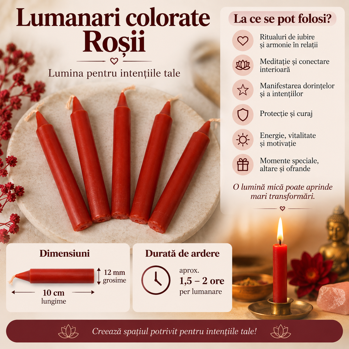 Lumanare Rosie pentru Ritualuri si Intentii 10 cm - 1 Bucata