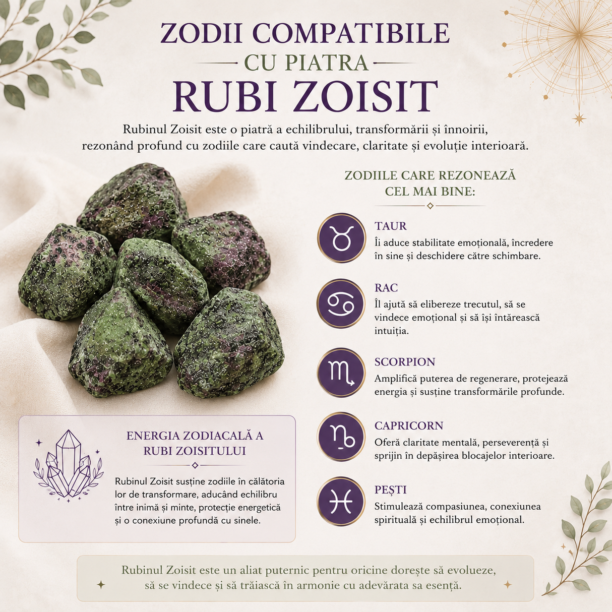 Piatra Bruta Rubi Zoisit Natural – Echilibru Emotional si Transformare Interioara