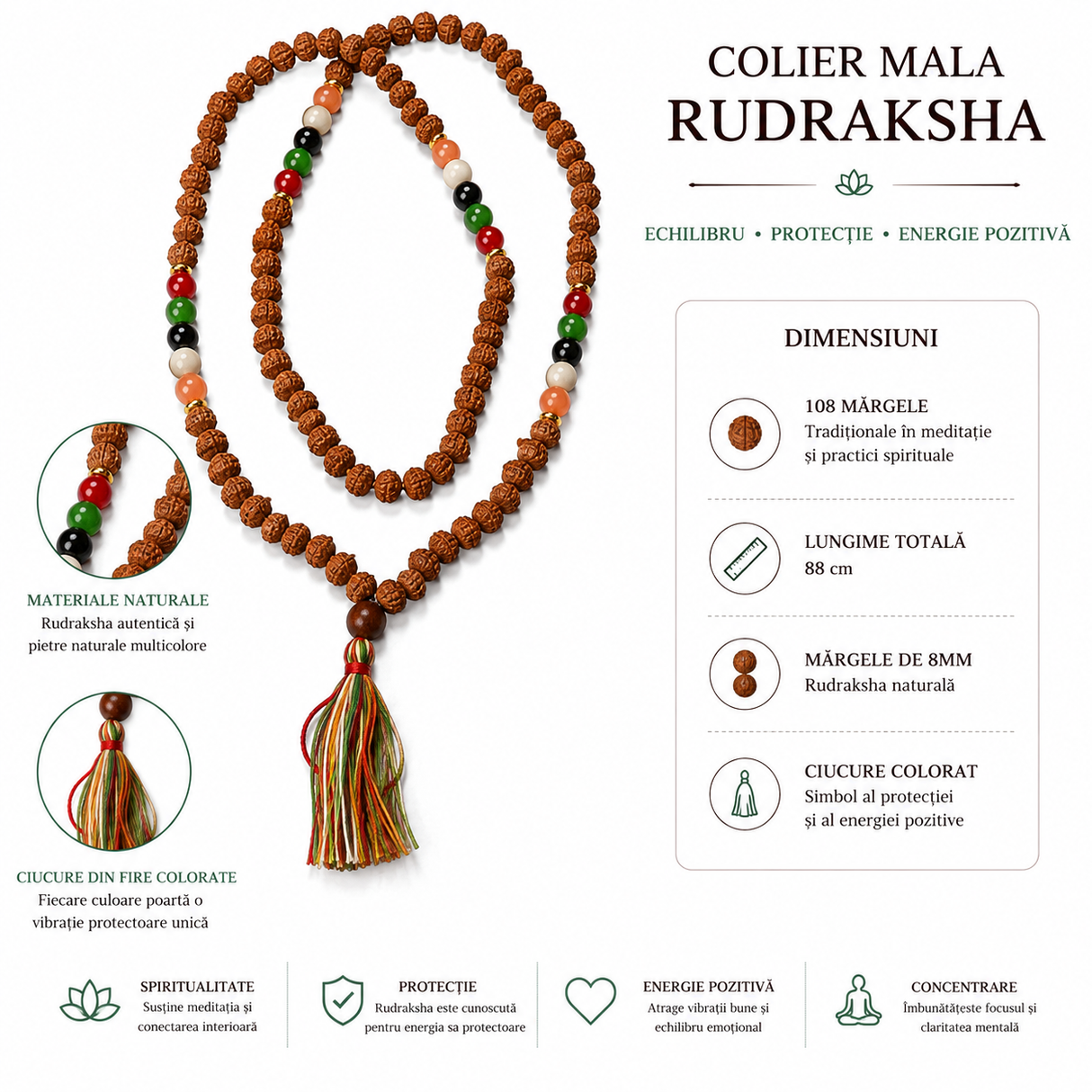 Colier Mala Rudraksha purtat, stil spiritual