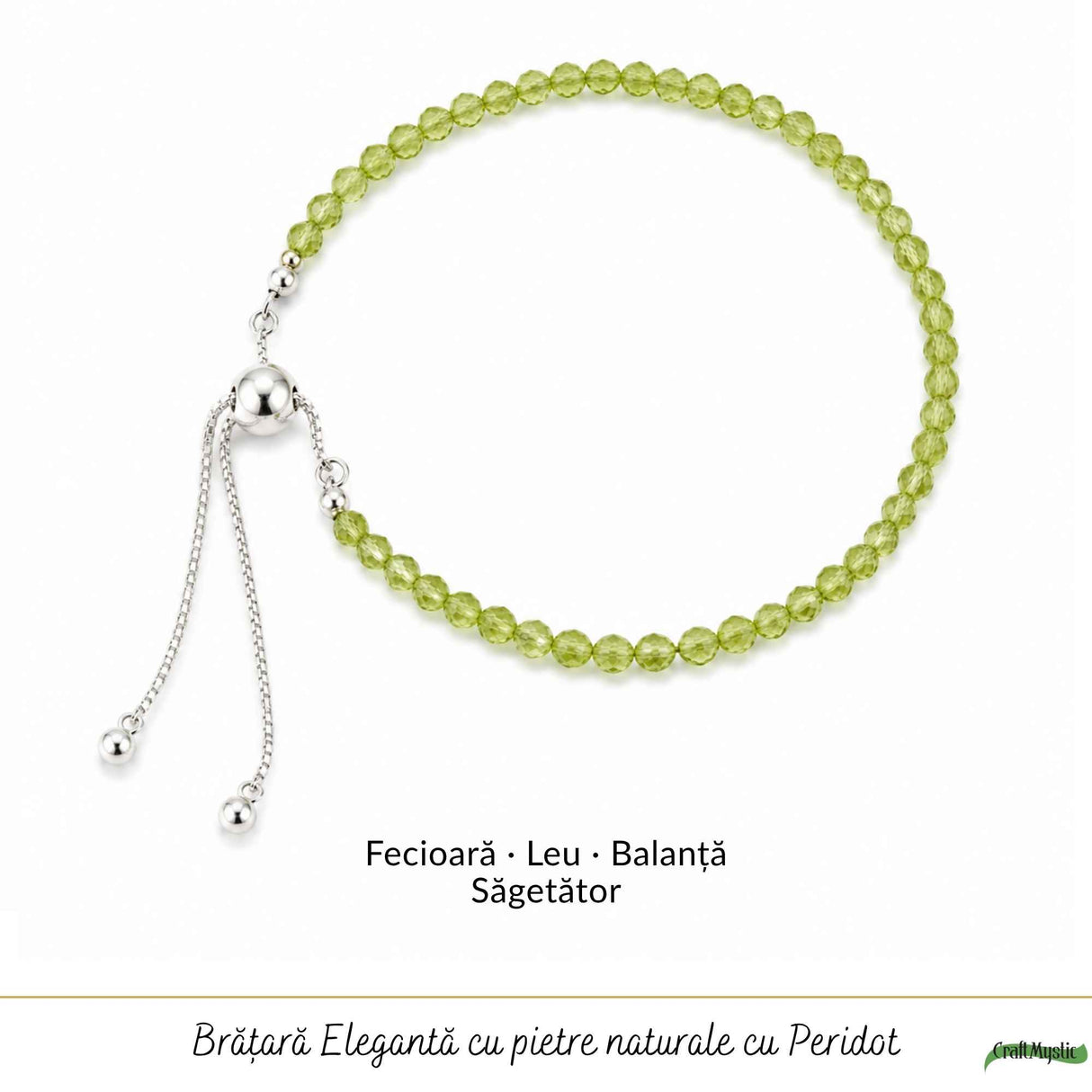 Bratara Argint 925 cu Peridot Fatetat Natural 3 mm – Prosperitate si Energie Pozitiva