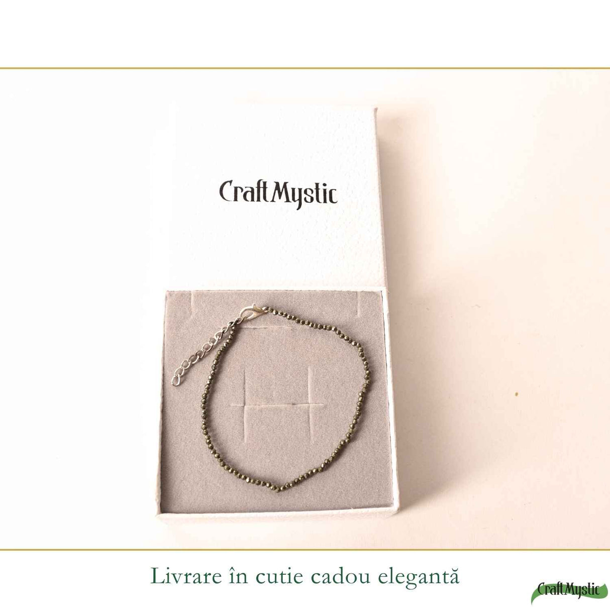 Detaliu brățară de picior cu Pirită fațetat de 2 mm