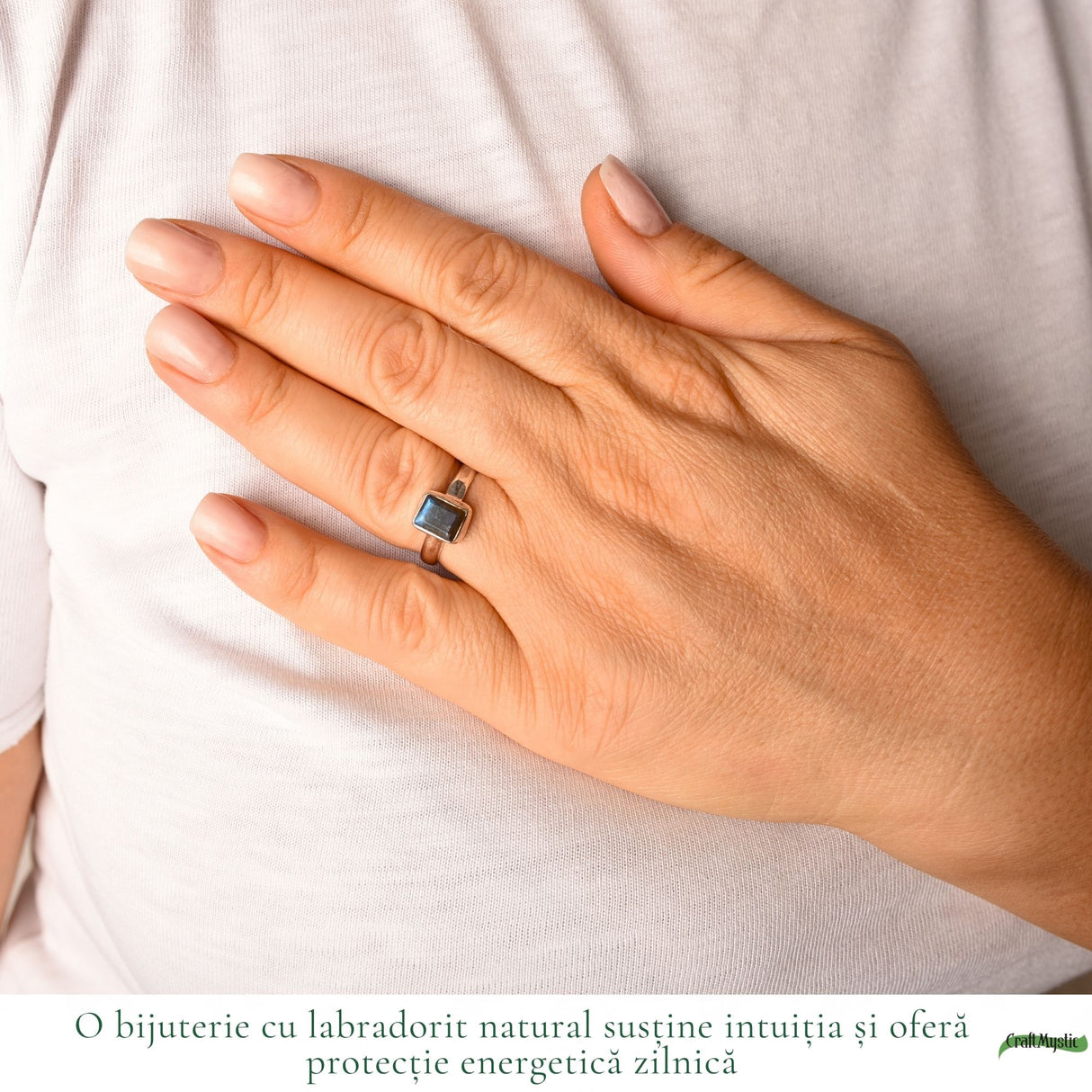 Inel Argint 925 cu Labradorit Fatetat Dreptunghiular 7x8 mm – Intuitie si Protectie