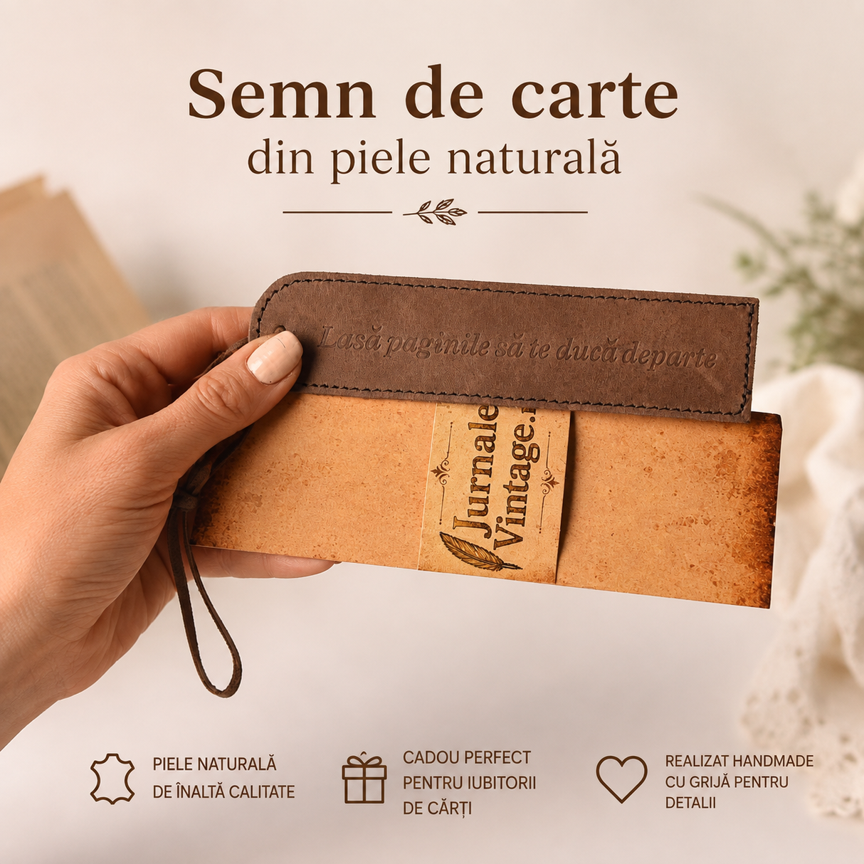 Semn de carte din piele naturala cu mesaj gravat – cadou elegant pentru iubitorii de carti