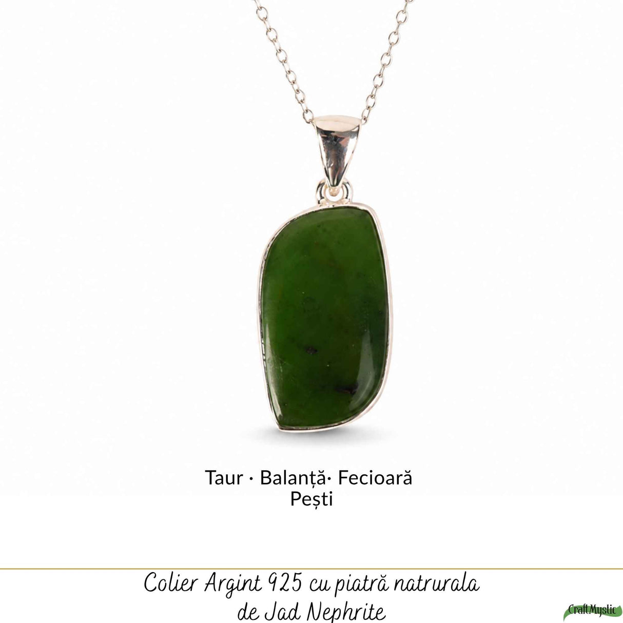 Colier Argint 925 cu Jad Nefrit Natural Delica – Simbol al Armoniei si Prosperitatii