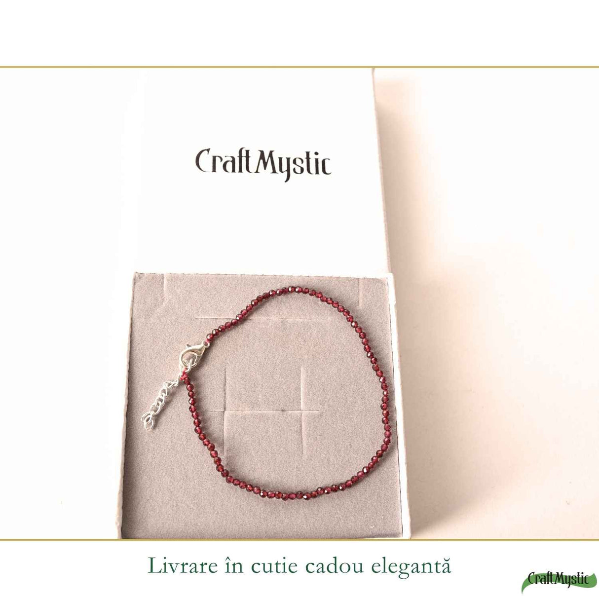 Detaliu brățară de picior cu Granat fațetat de 2 mm