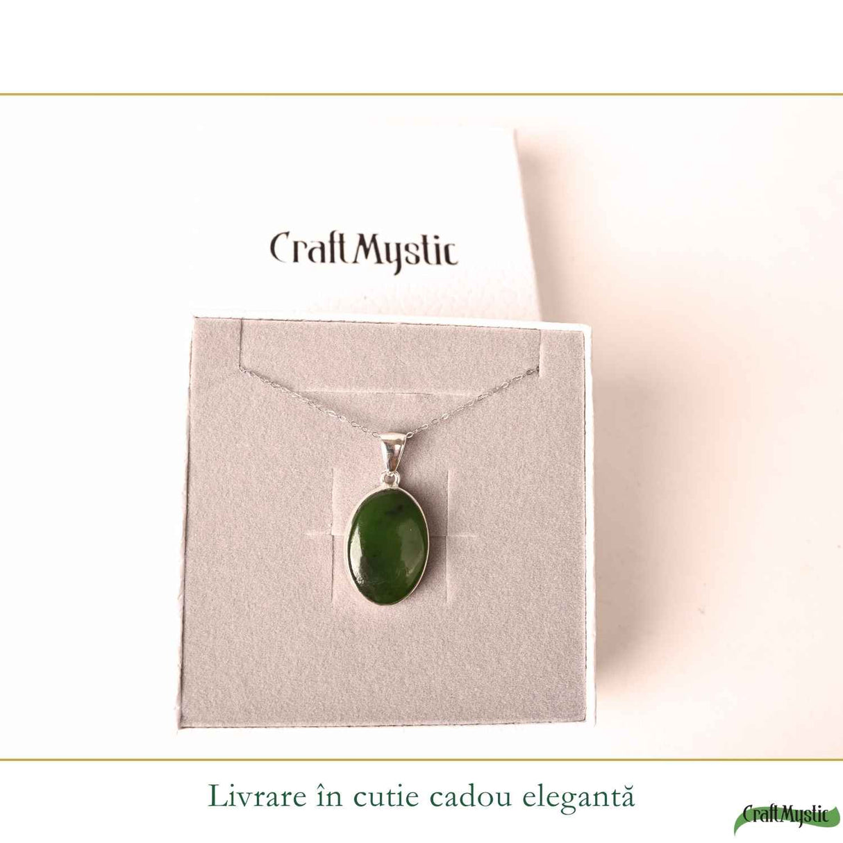 Colier Argint 925 cu Jad Nefrit Natural Oval – Simbol al Armoniei si Prosperitatii