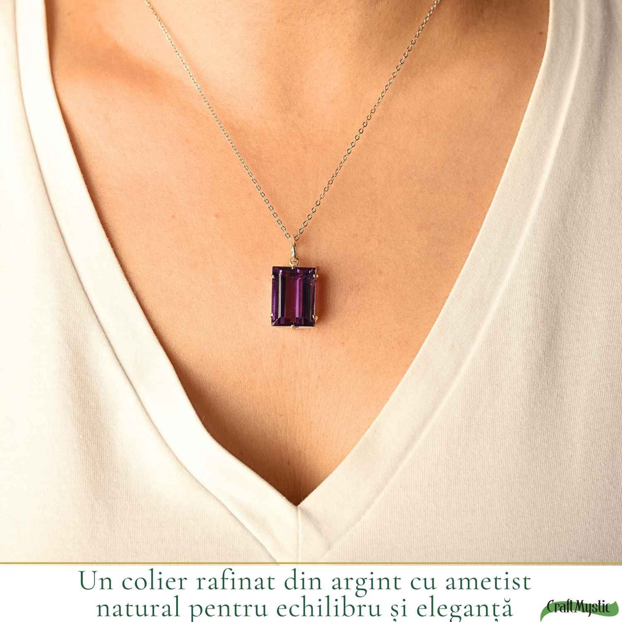Colier Argint 925 cu Ametist Natural Dreptunghi fatetat – Eleganta si Claritate Interioara