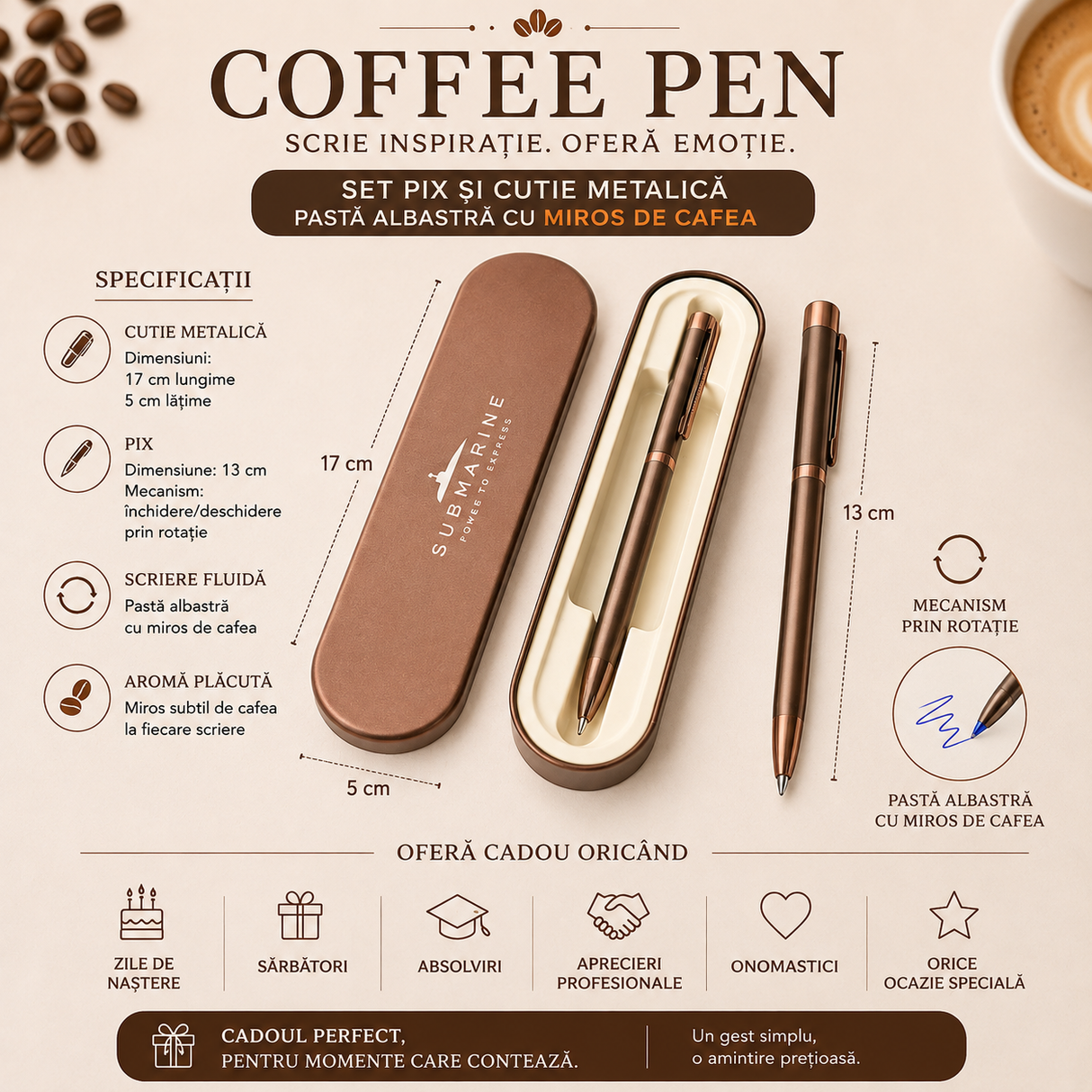 Pix metalic arămiu cu pastă parfumată cu cafea