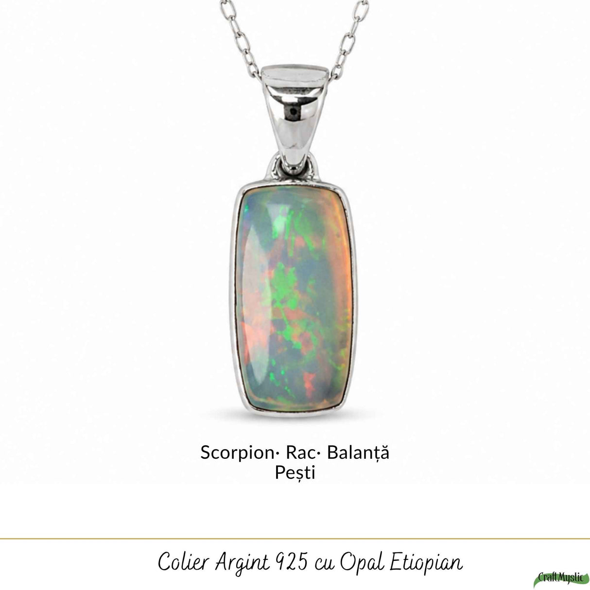 Colier Argint 925 cu Piatra Naturala de Opal Etiopian Dreptunghi – Creativitate si Inspiratie