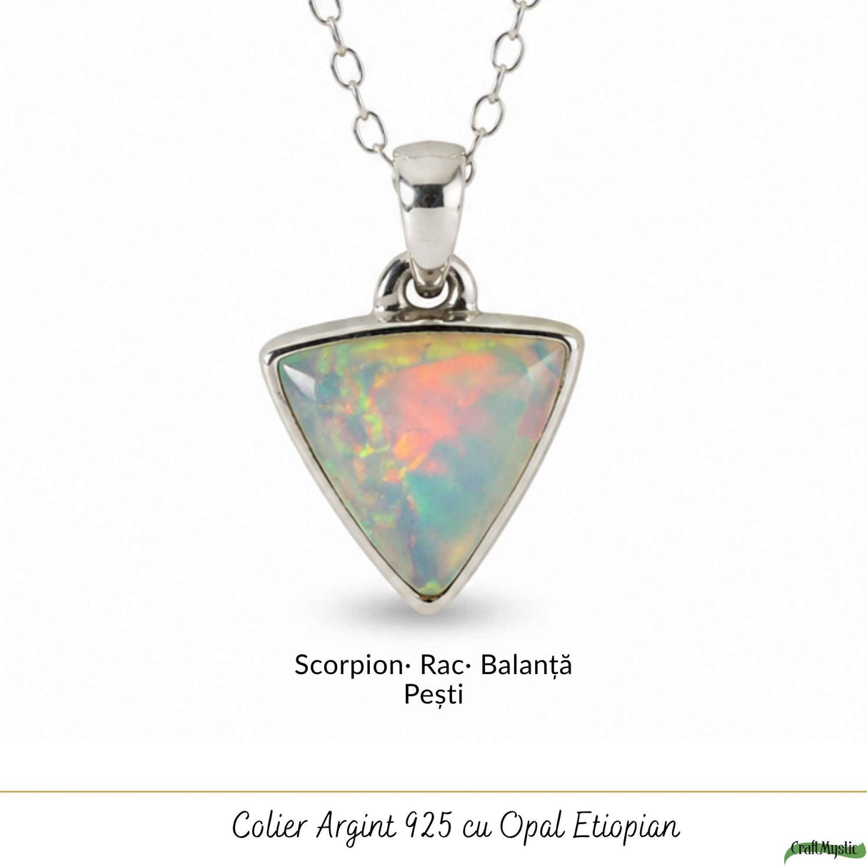 Colier Argint 925 cu Piatra Naturala de Opal Etiopian Triunghi – Inspiratie si Echilibru