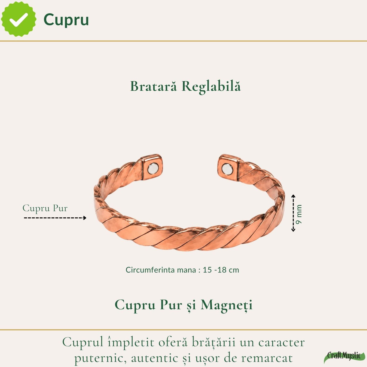 Cupru și textură răsucită pe brățara masculină
