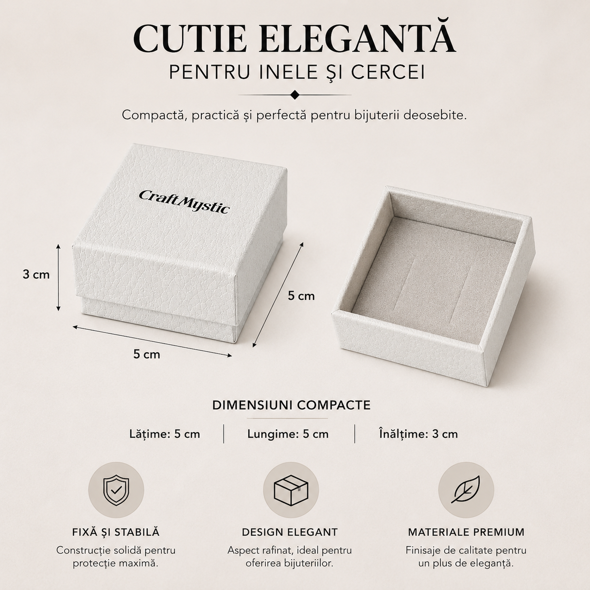 Cutie de bijuterii albă pătrată 5 x 5 x 3 cm CraftMystic