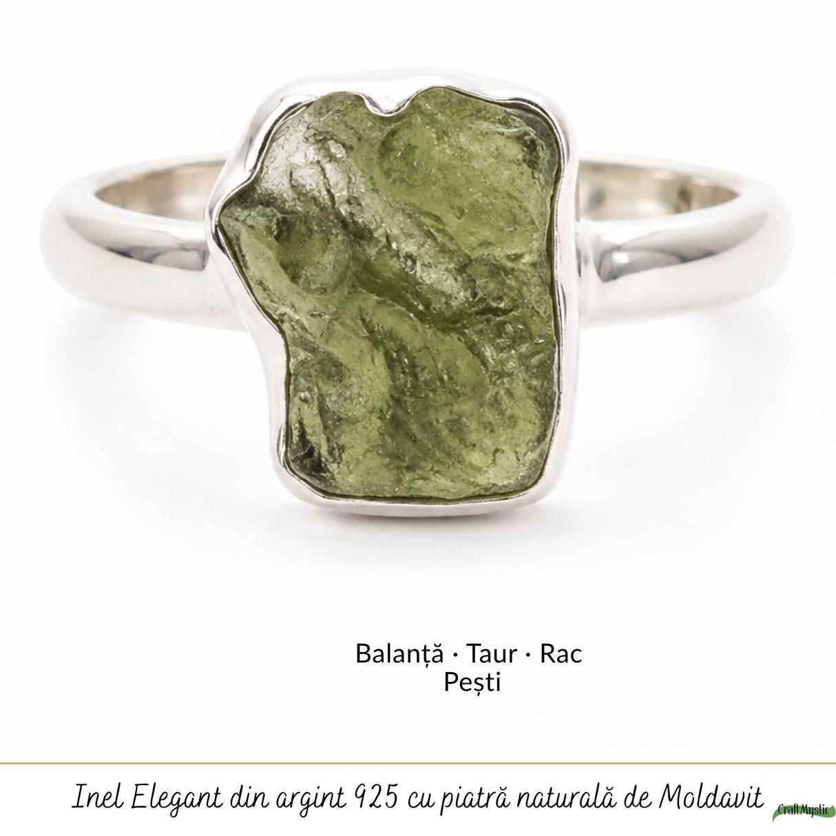 Moldavit natural montat pe inel din argint 925