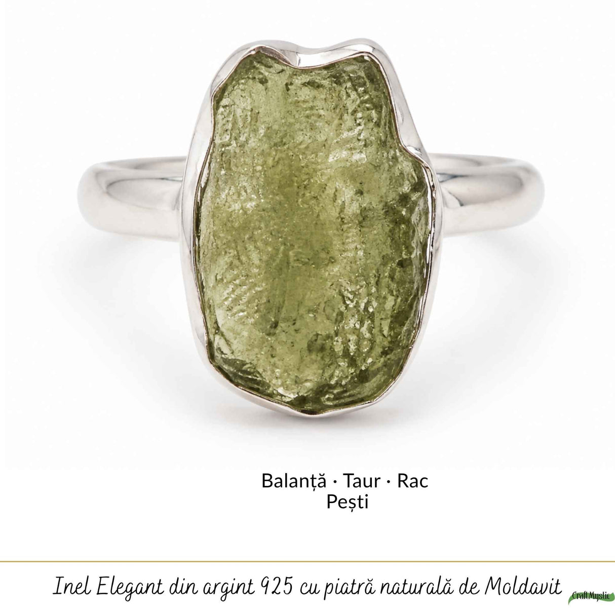 Moldavit natural montat pe inel din argint 925