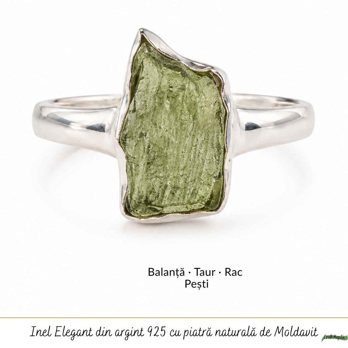 Moldavit natural montat pe inel din argint 925