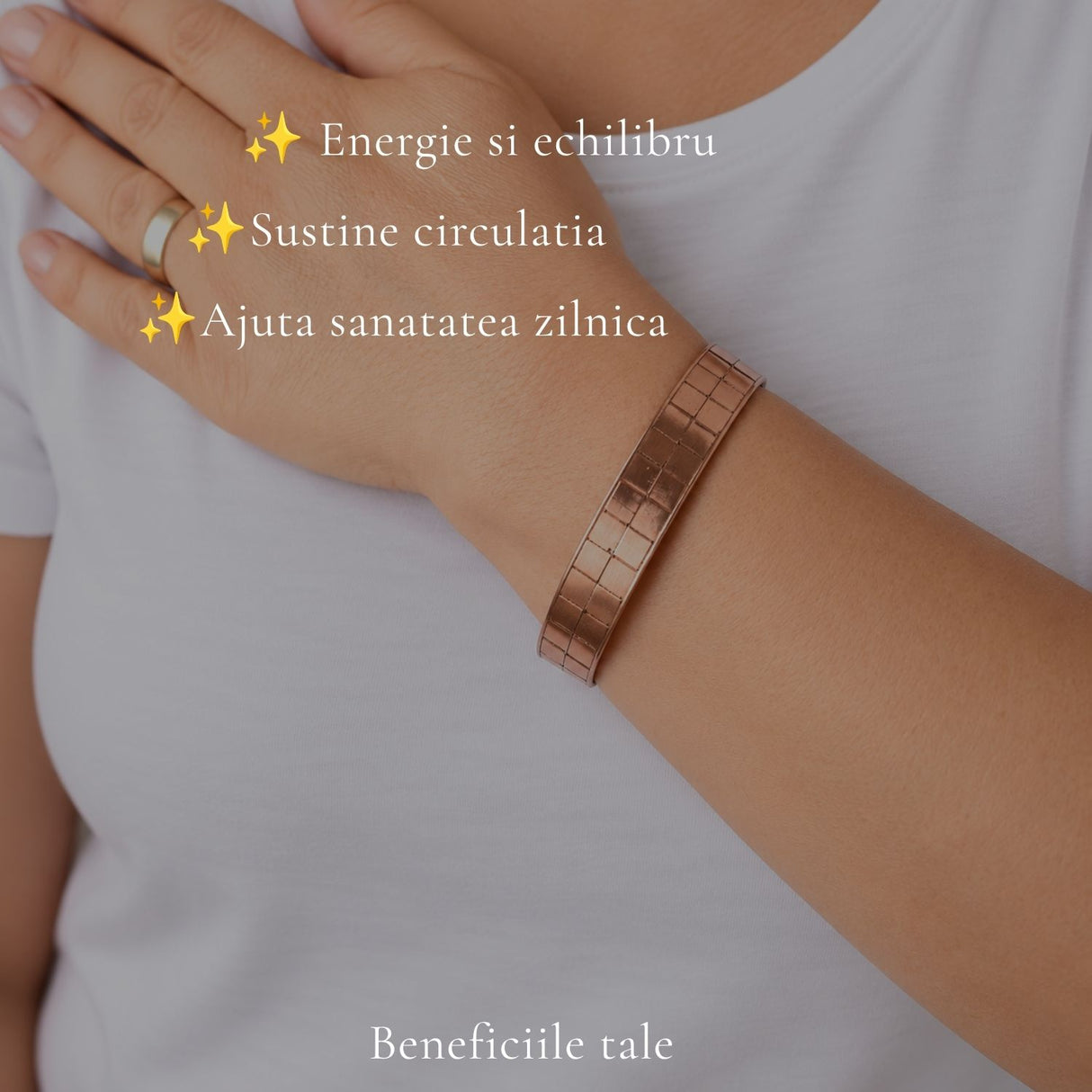 Brățară din cupru cu pătrățele și 4 magneți, unisex