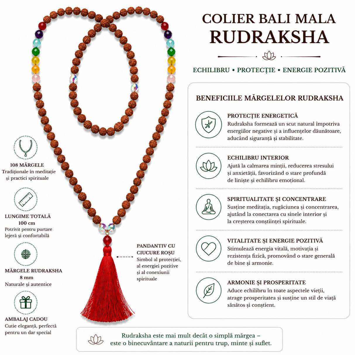 Colier Mala Rudraksha purtat, stil spiritual