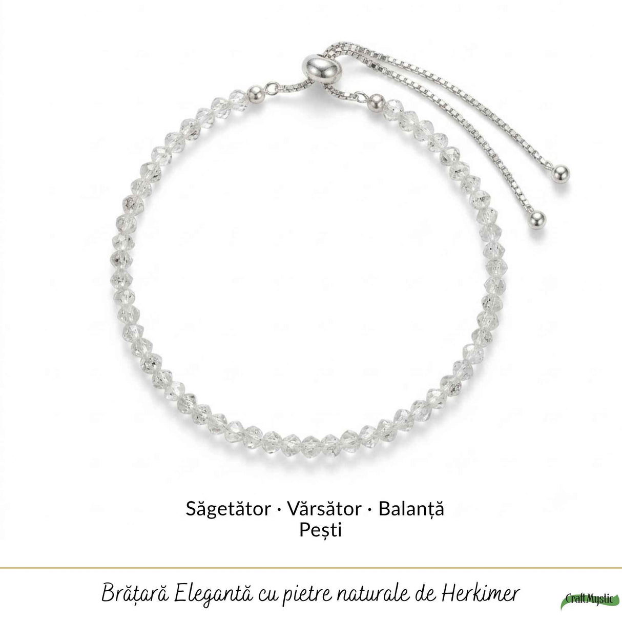 Bratara Argint 925 cu Herkimer Fatetat Natural 3 mm - Claritate si Energie Pozitiva