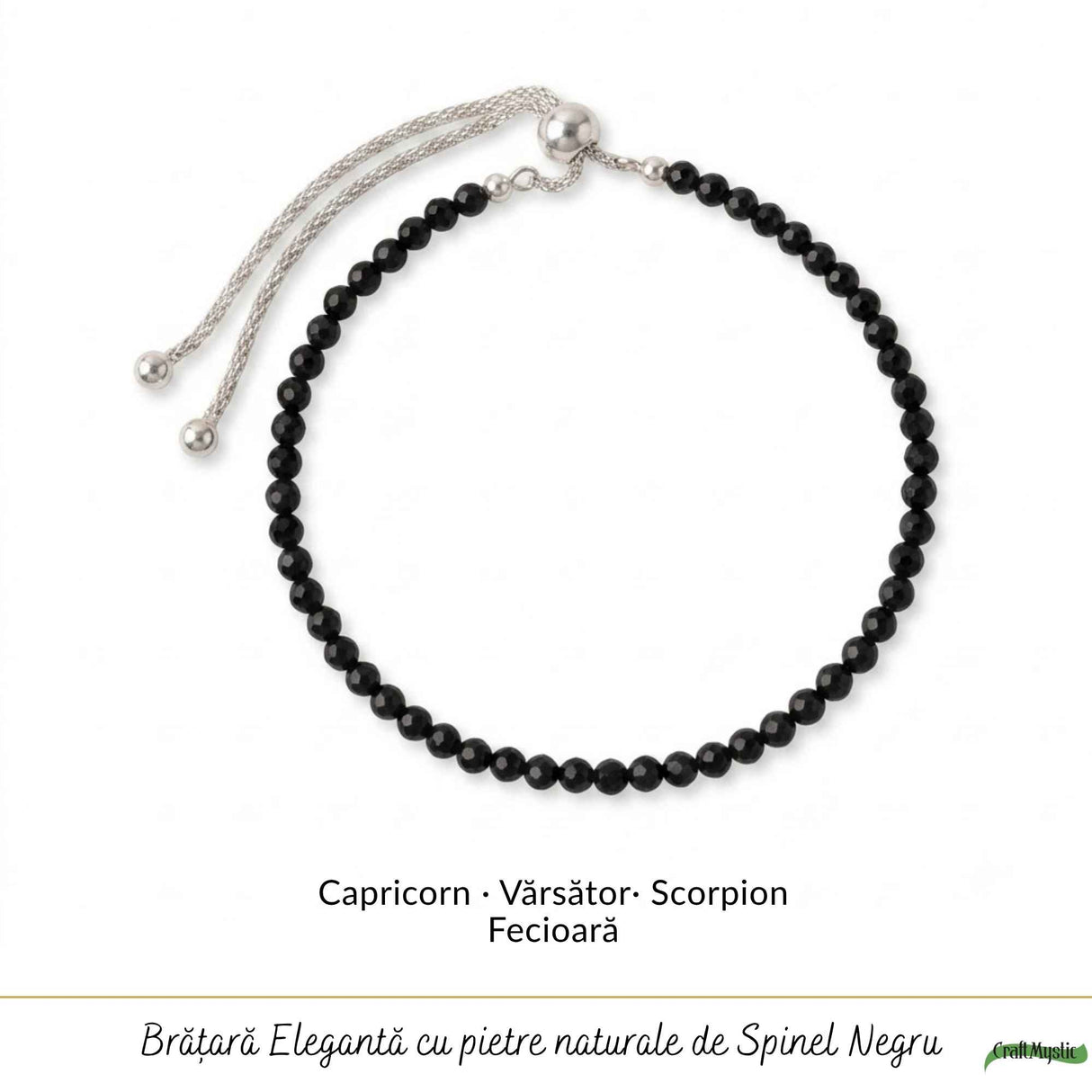 Bratara Argint 925 cu Spinel Negru Fatetat Natural 3 mm - Protectie si Putere Interioara