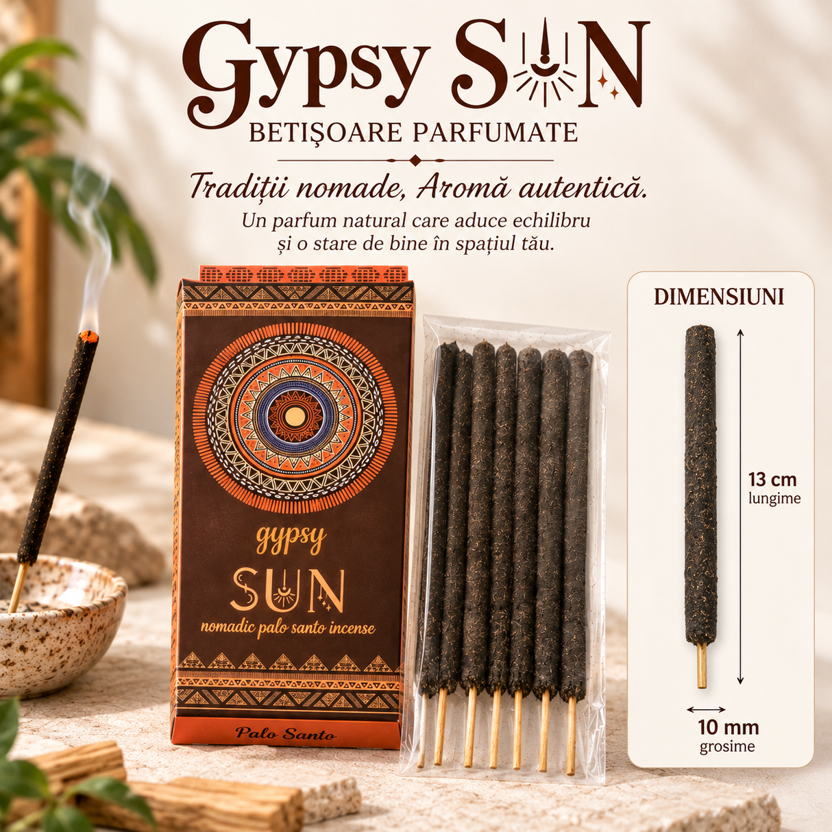 Bețișoare parfumate Gypsy SUN Palo Santo, 6 bucăți