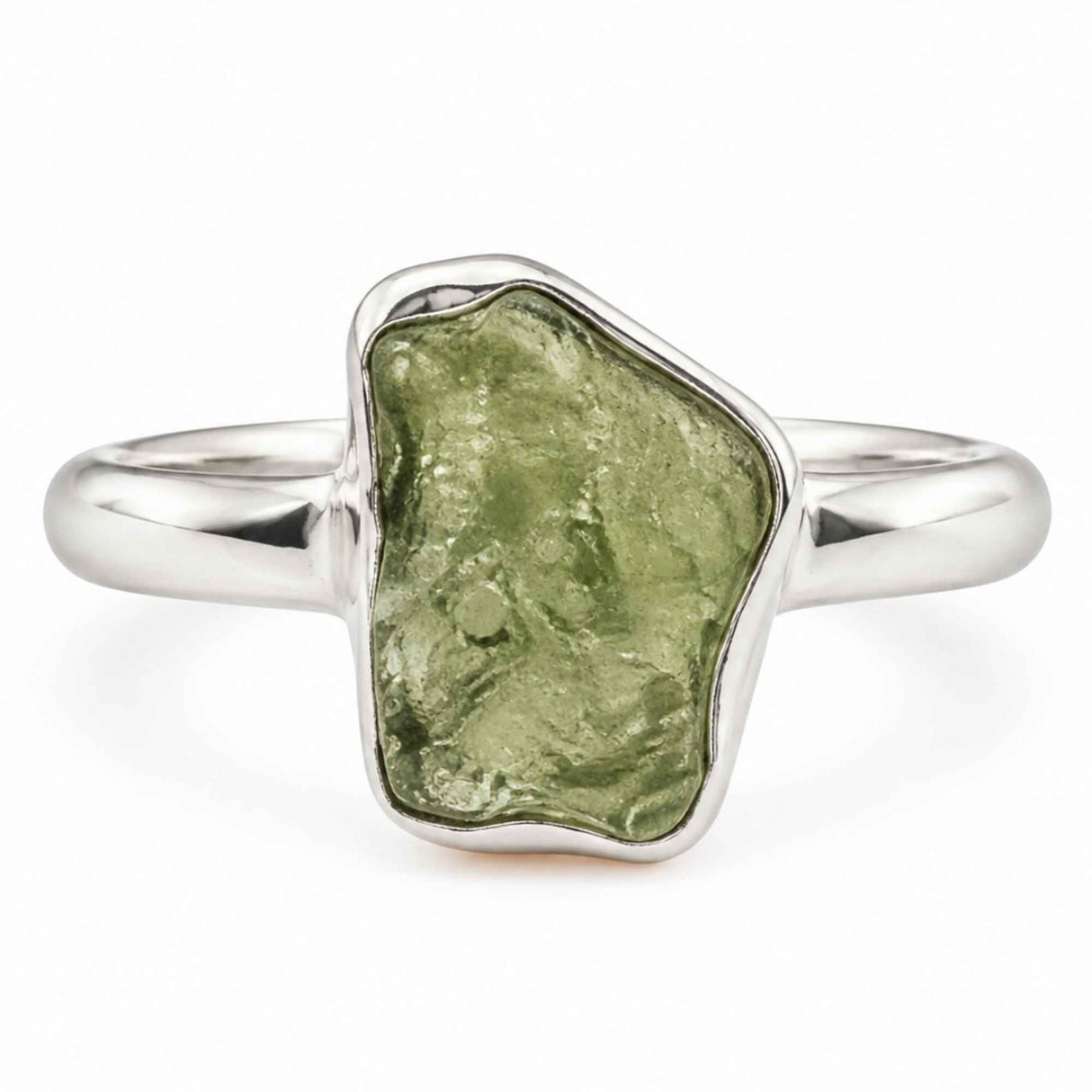 Inel din argint 925 cu Moldavit natural, piatră verde neuniformă