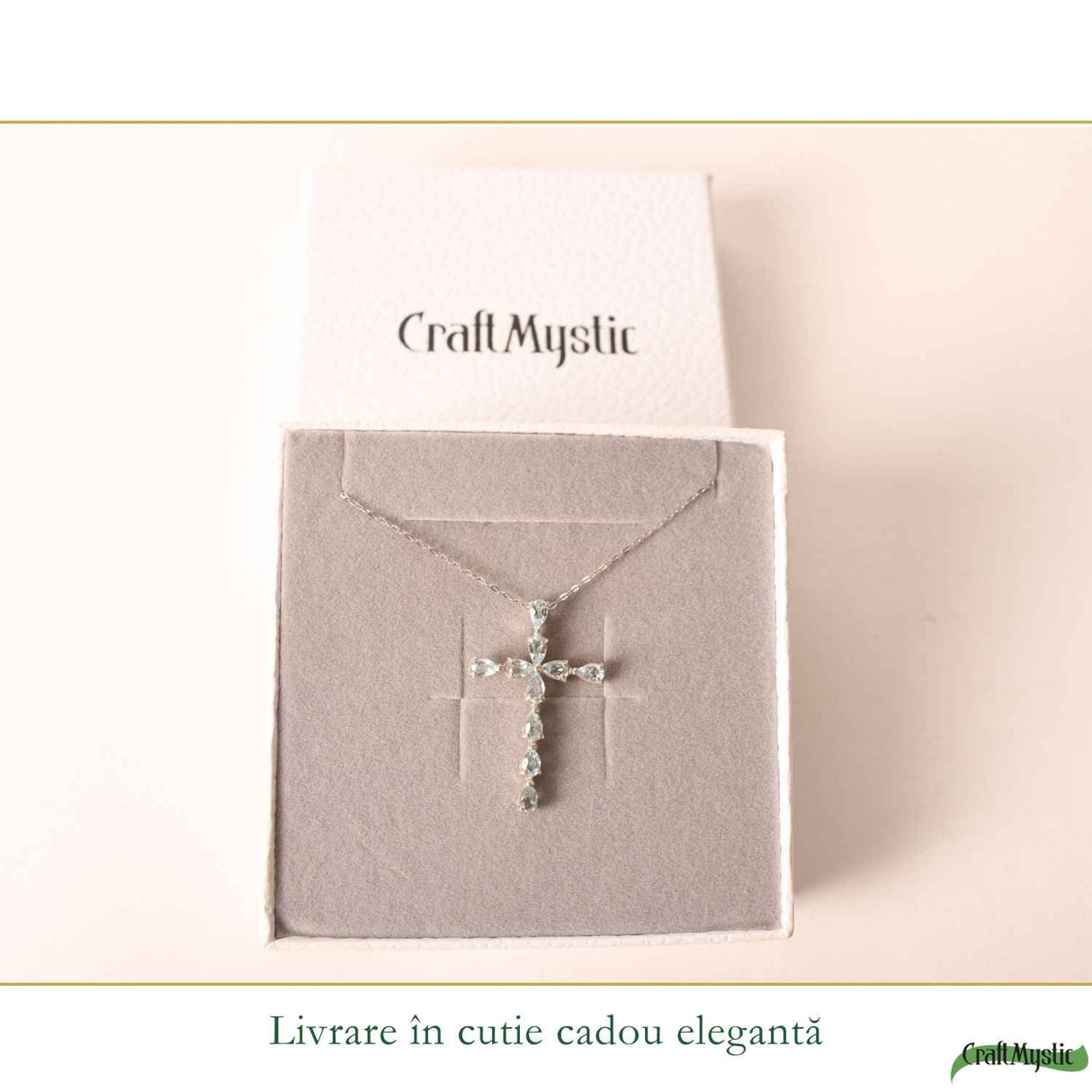 Colier Argint 925 cu Topaz Albastru Natural Fatetat in Forma de Cruce – Claritate si Incredere
