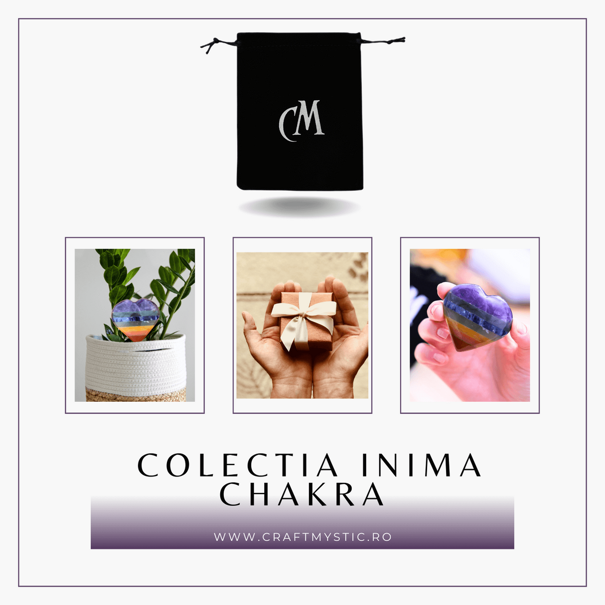 Inima Sculptata Manual de 50mm cu 7 Tipuri de Pietre Naturale pentru Cele 7 Chakre