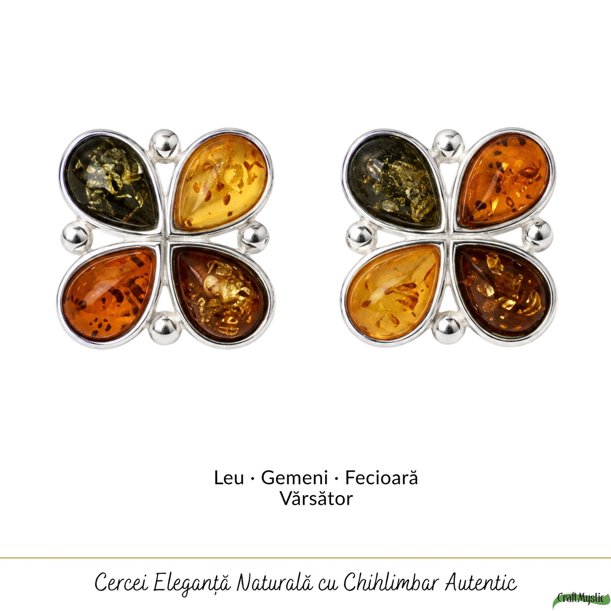 Cercei din argint 925 cu chihlimbar, cadou pentru ea