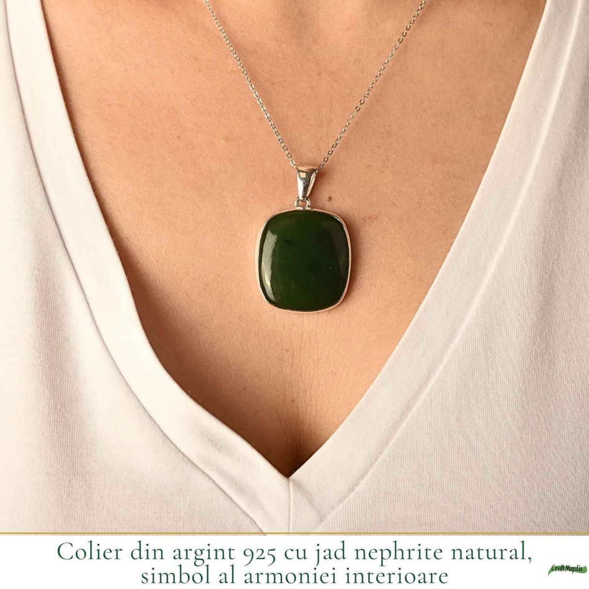 Colier Argint 925 cu Jad Nefrit Natural – Simbol al Armoniei si Prosperitatii