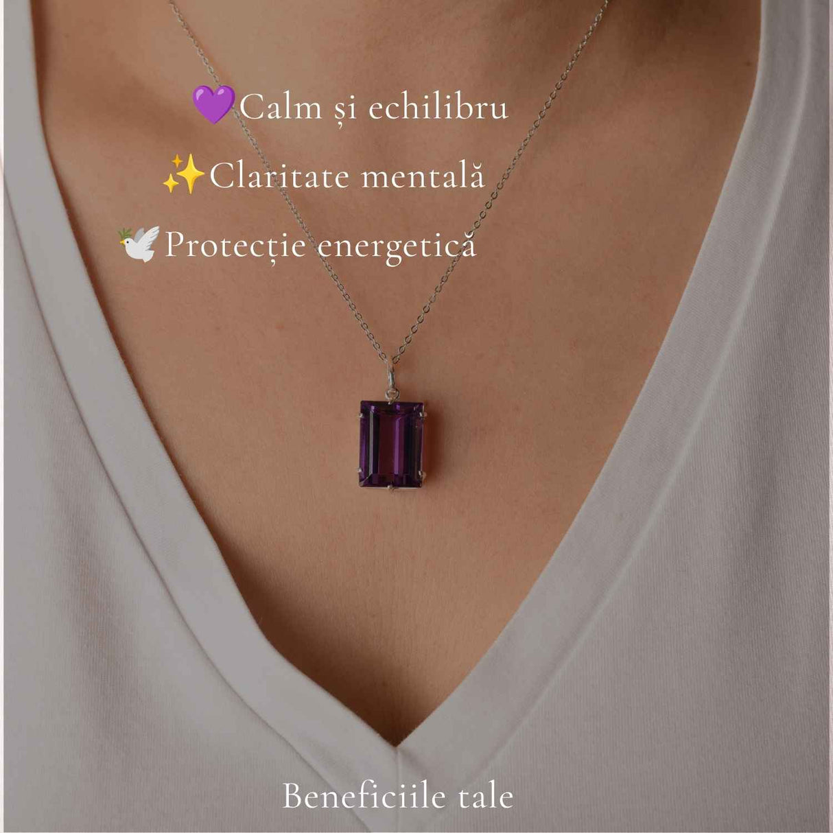 Colier Argint 925 cu Ametist Natural Dreptunghi fatetat – Eleganta si Claritate Interioara