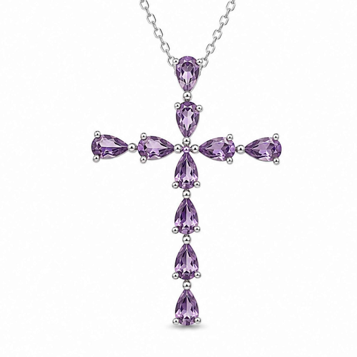 925 Silver Necklace with Faceted Teardrop Natural Amethyst – Symbol of Calm and Clarity