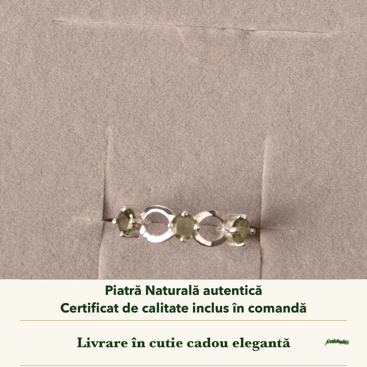 Inel cu Moldavit în cutia cadou CraftMystic, cu certificatul de calitate