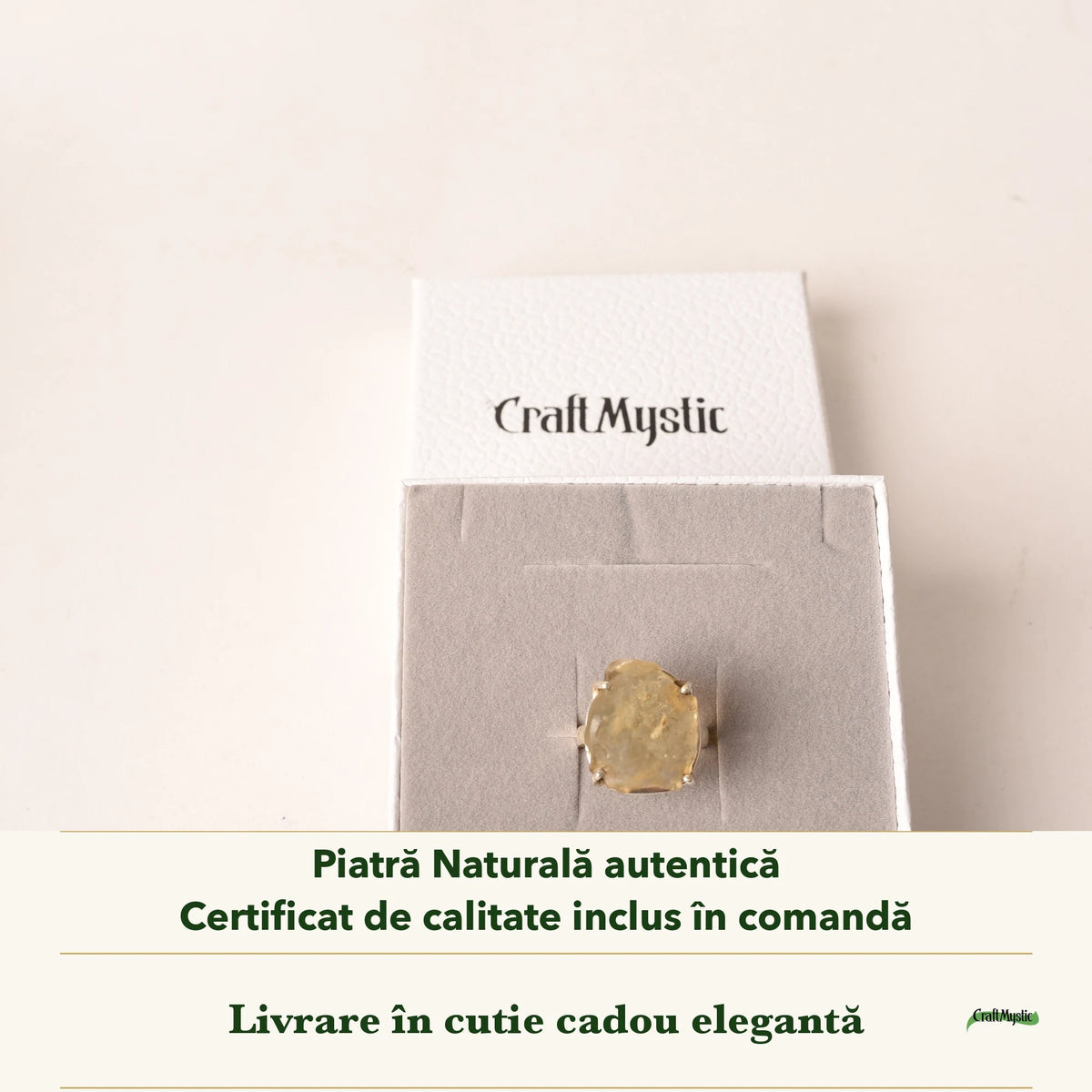 Inel cu Piatra Desertului în cutia cadou CraftMystic, cu certificatul de calitate