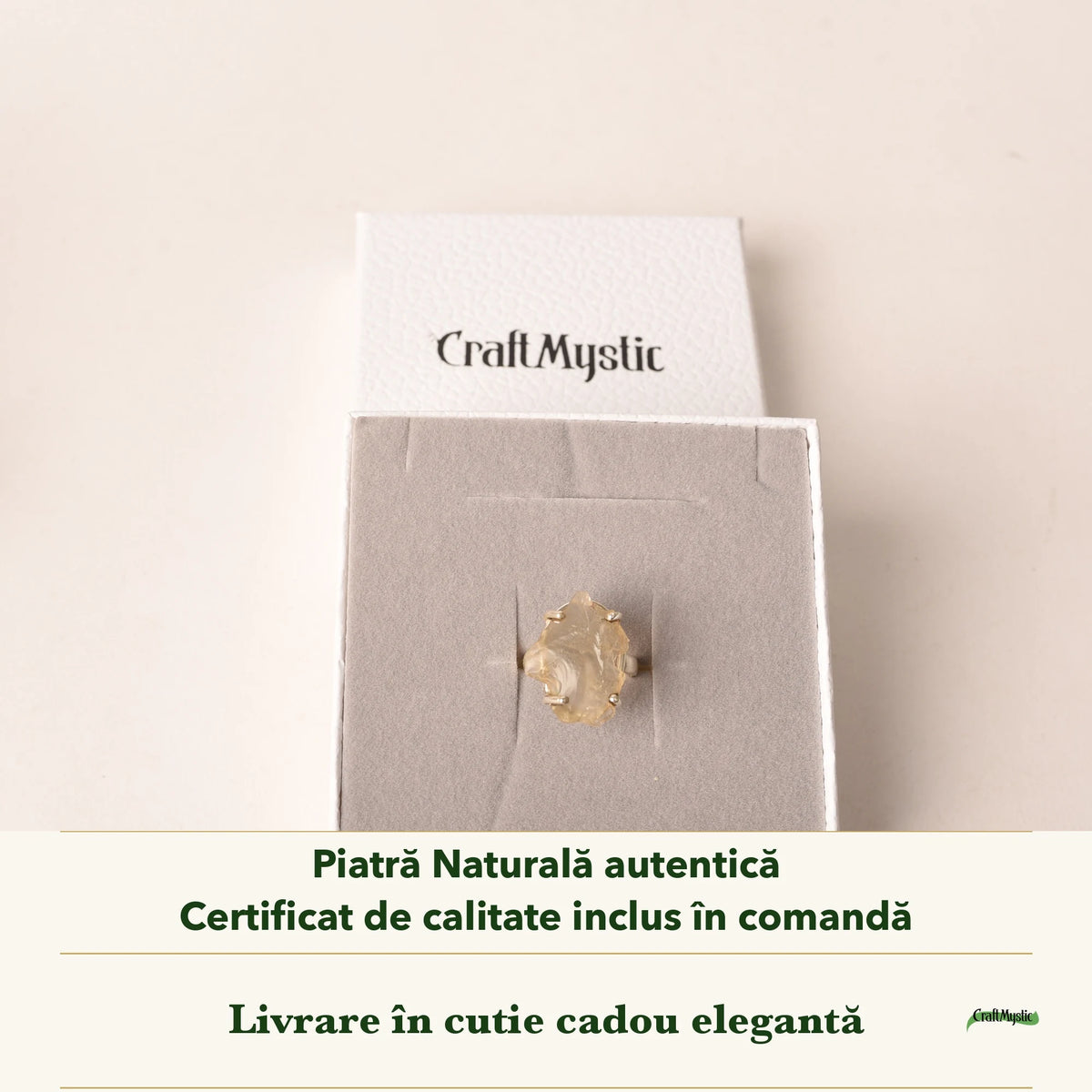 Inel cu Piatra Desertului în cutia cadou CraftMystic, cu certificatul de calitate