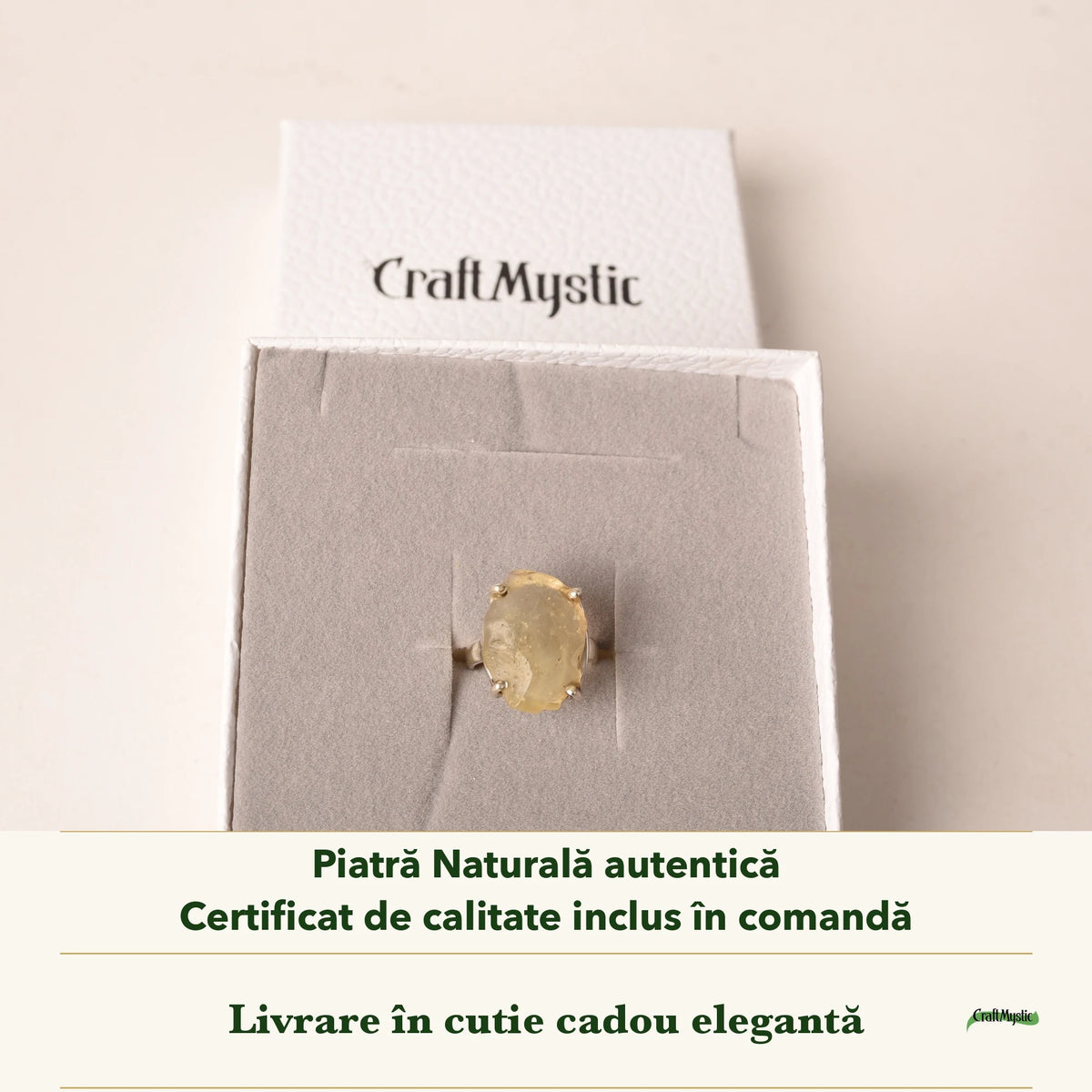 Inel cu Piatra Desertului în cutia cadou CraftMystic, cu certificatul de calitate