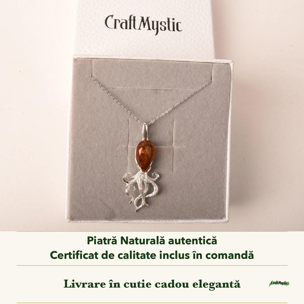 Colier cu Chihlimbar în cutia cadou CraftMystic, cu certificatul de calitate