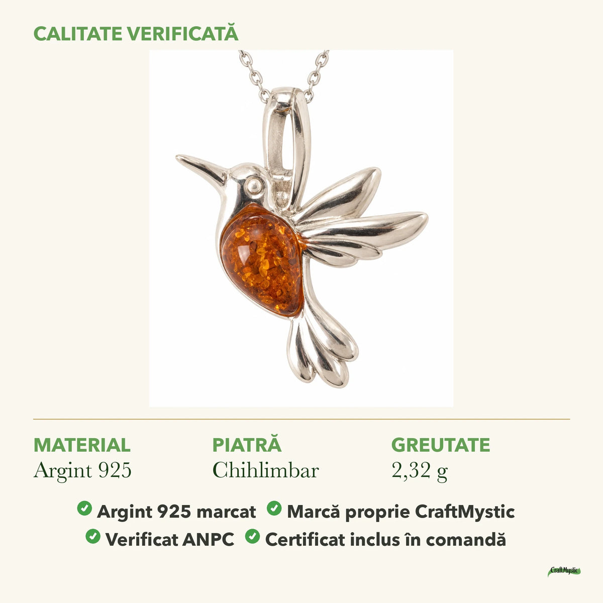 Colier cu Chihlimbar: material, dimensiunea pietrei, greutate și marcajul 925