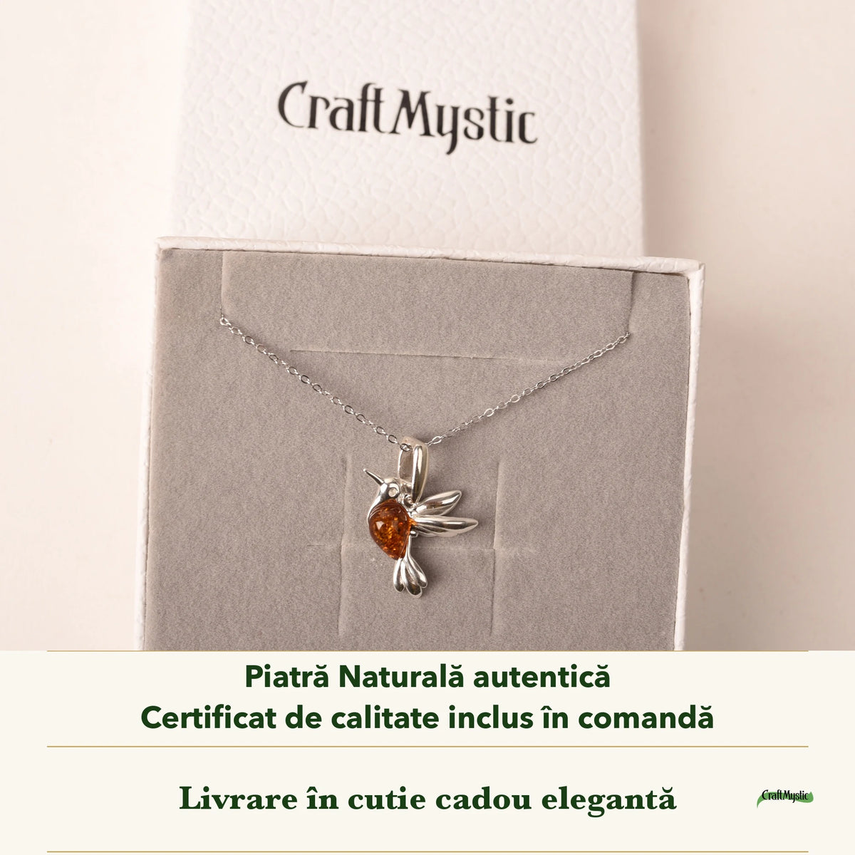 Colier cu Chihlimbar în cutia cadou CraftMystic, cu certificatul de calitate