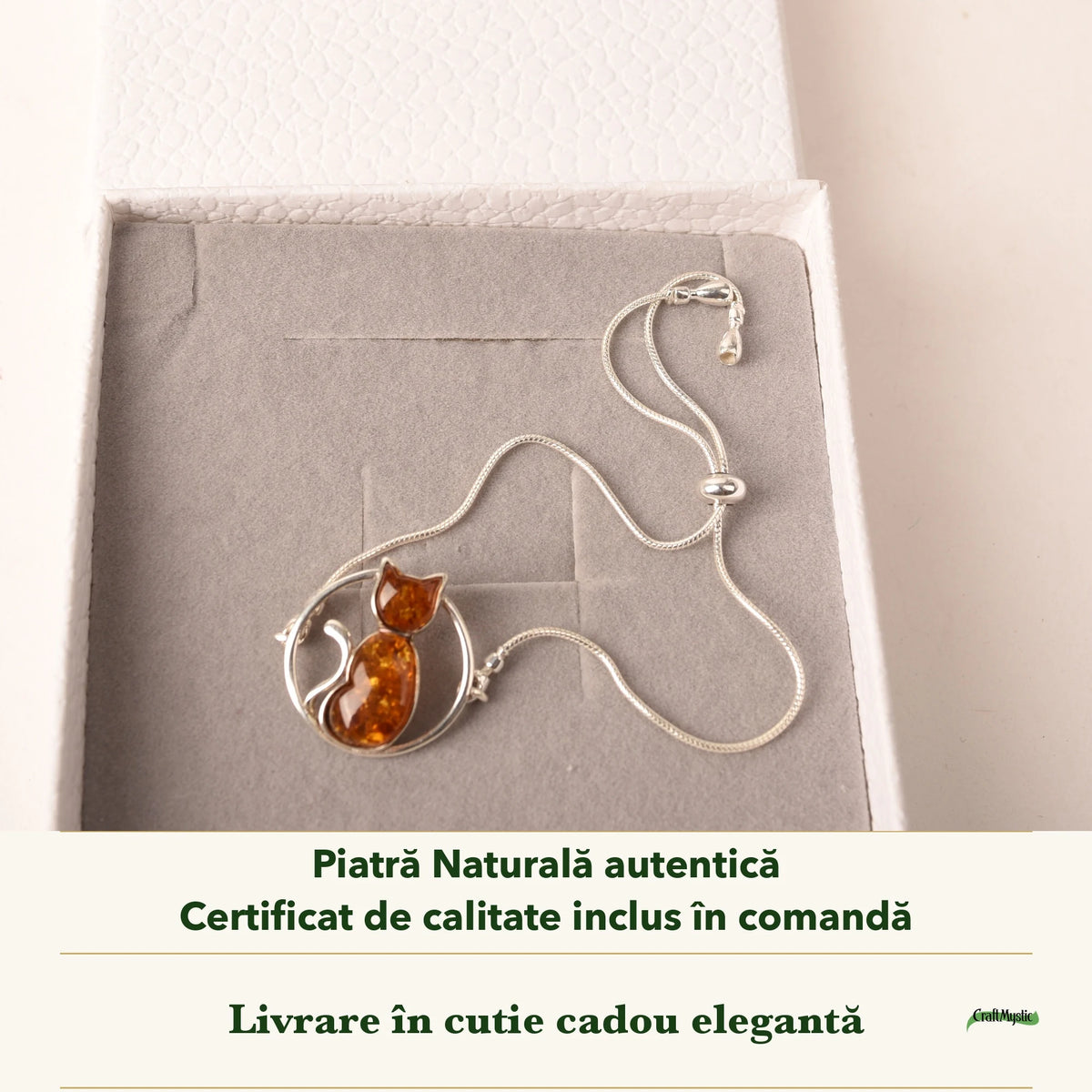 Brățară cu Chihlimbar în cutia cadou CraftMystic, cu certificatul de calitate
