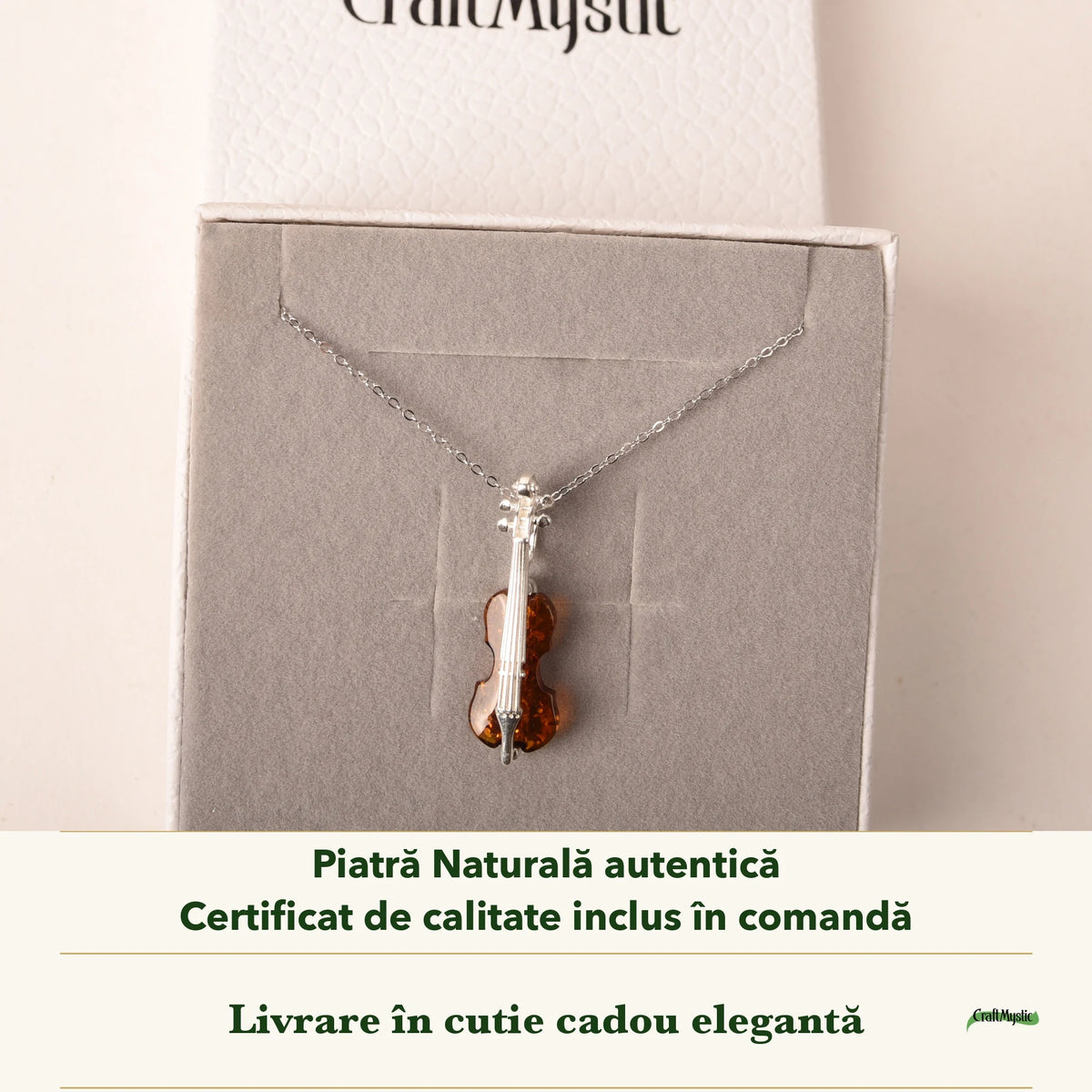 Colier cu Chihlimbar în cutia cadou CraftMystic, cu certificatul de calitate
