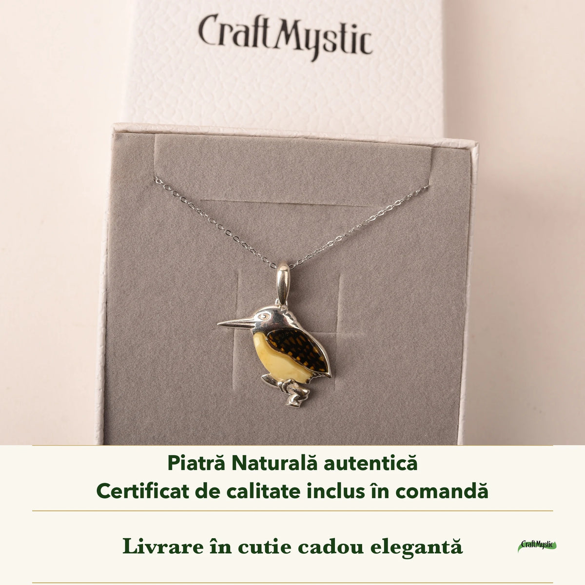Colier cu Chihlimbar în cutia cadou CraftMystic, cu certificatul de calitate