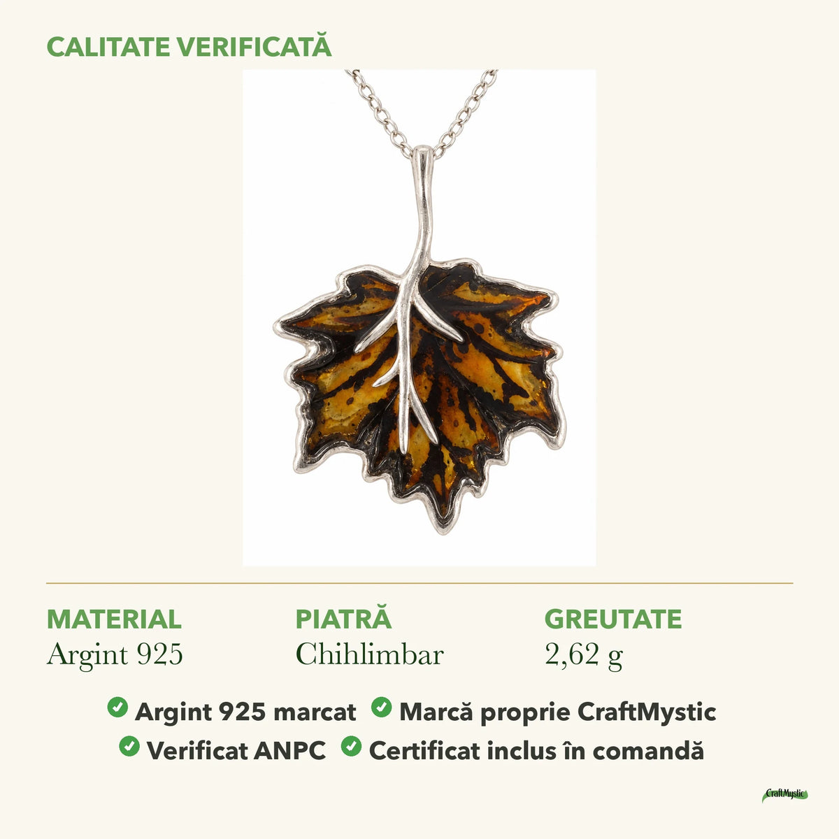 Colier cu Chihlimbar: material, dimensiunea pietrei, greutate și marcajul 925