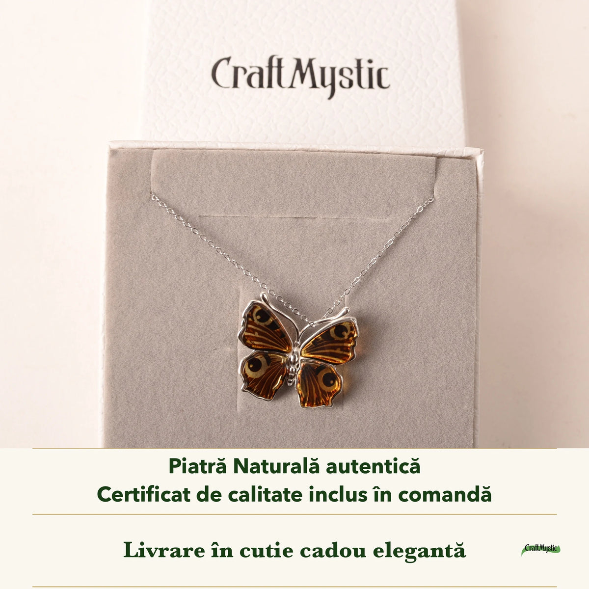 Colier cu Chihlimbar în cutia cadou CraftMystic, cu certificatul de calitate