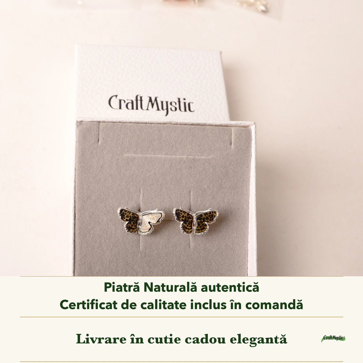 Cercei cu Chihlimbar în cutia cadou CraftMystic, cu certificatul de calitate