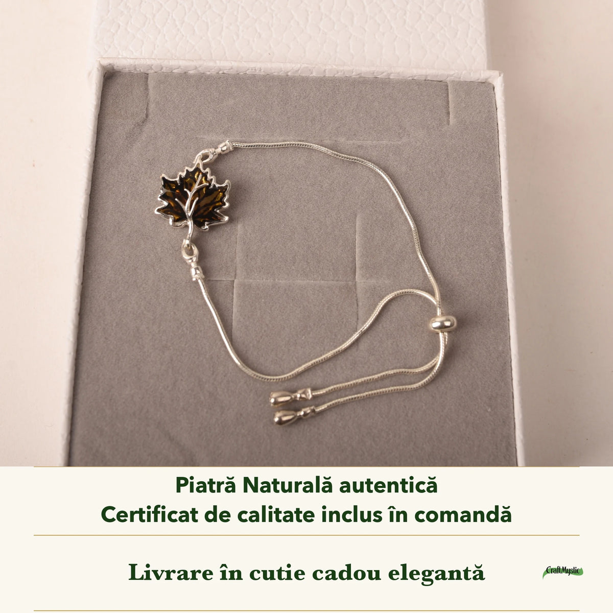 Brățară cu Chihlimbar în cutia cadou CraftMystic, cu certificatul de calitate