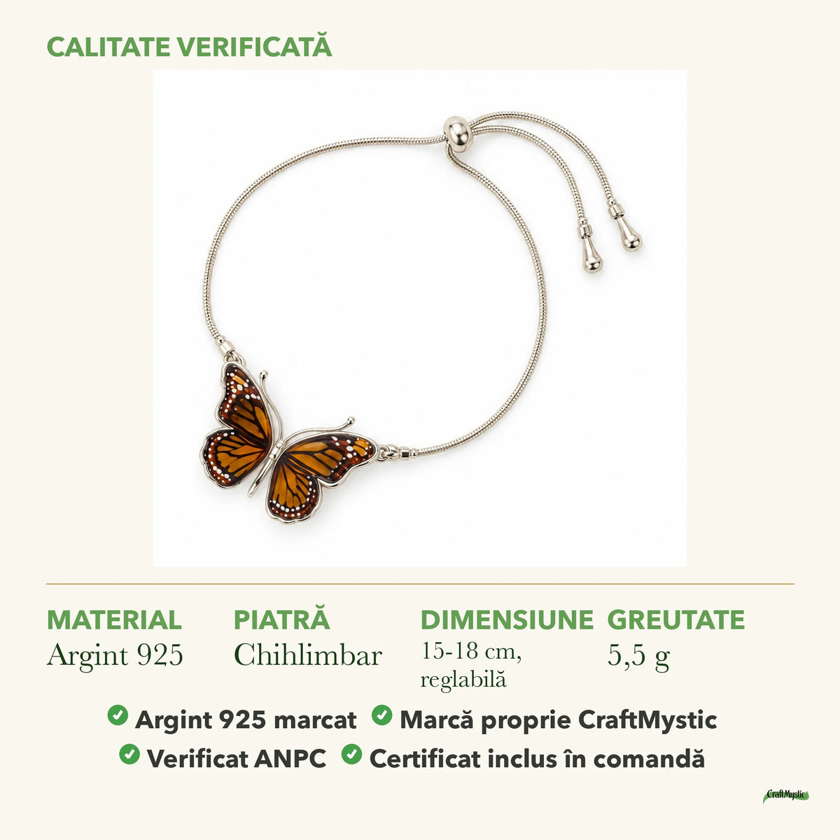 Brățară cu Chihlimbar: material, dimensiunea pietrei, greutate și marcajul 925