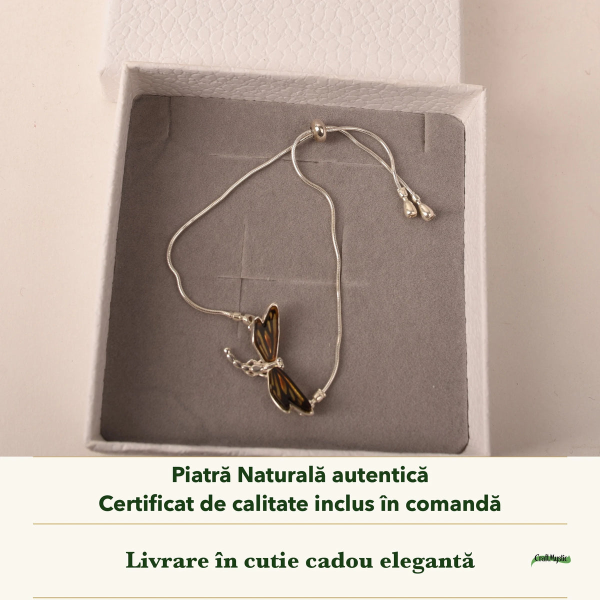 Brățară cu Chihlimbar în cutia cadou CraftMystic, cu certificatul de calitate