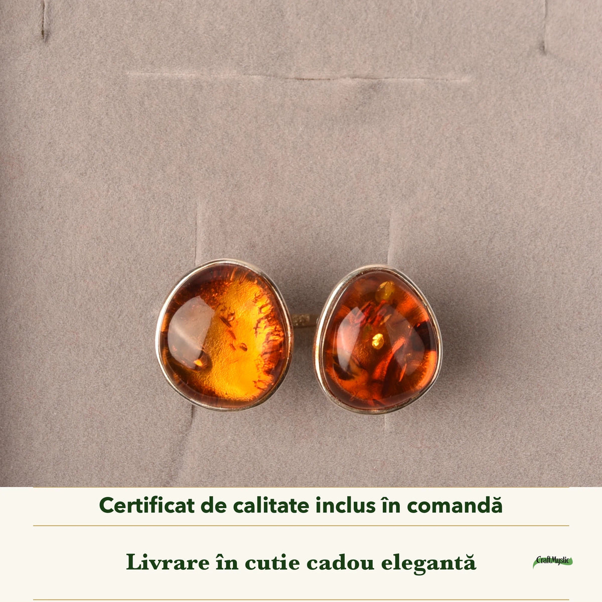 Inel cu Chihlimbar în cutia cadou CraftMystic, cu certificatul de calitate