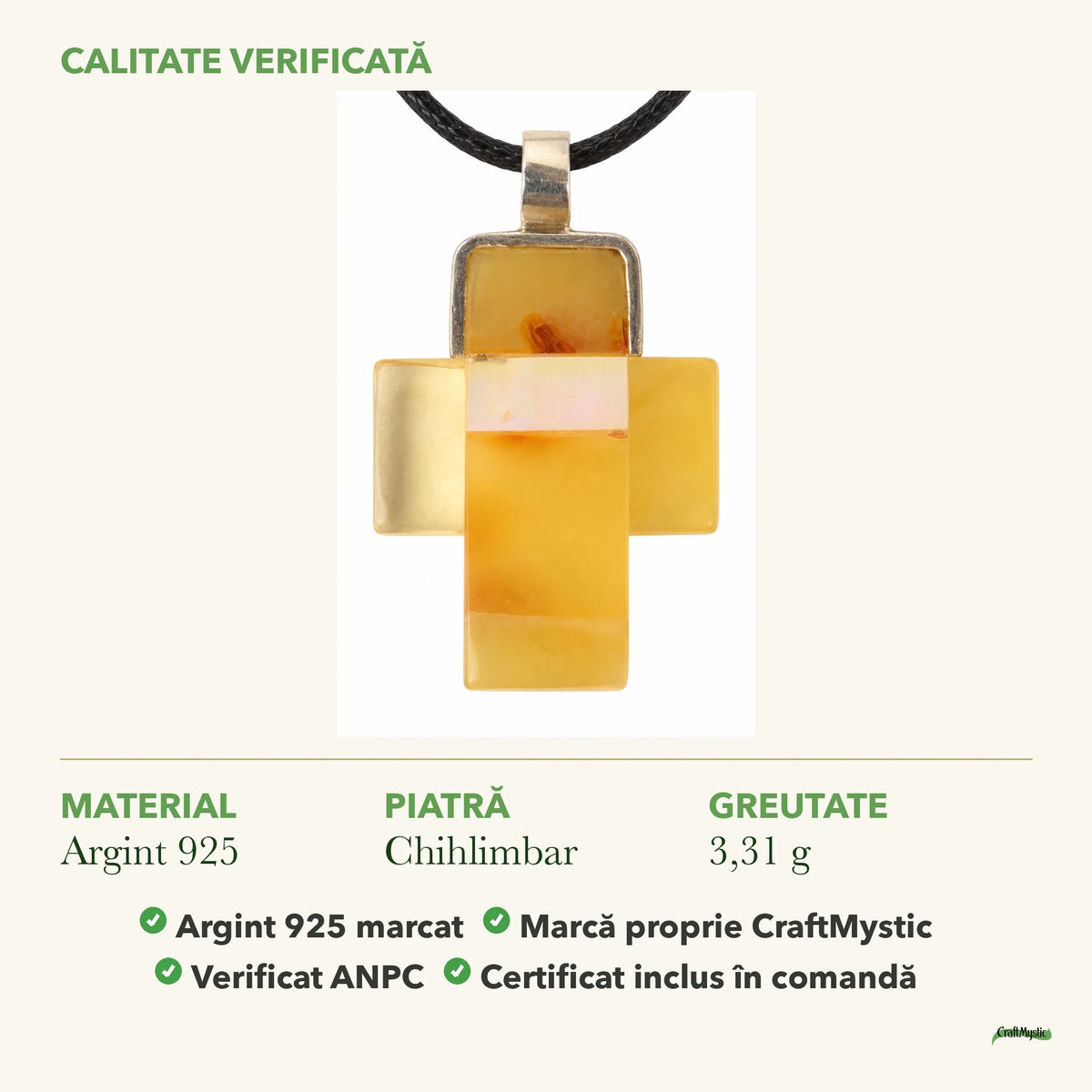 Colier cu Chihlimbar: material, dimensiunea pietrei, greutate și marcajul 925
